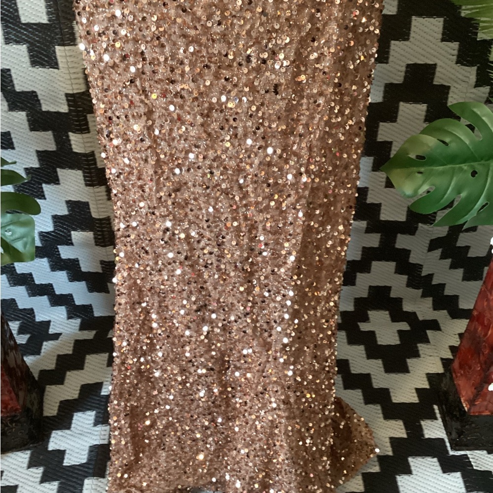Plus Size Prom Dress Glamorous Rose Gold Sequin 3X Stretch - Picture 6 of 11